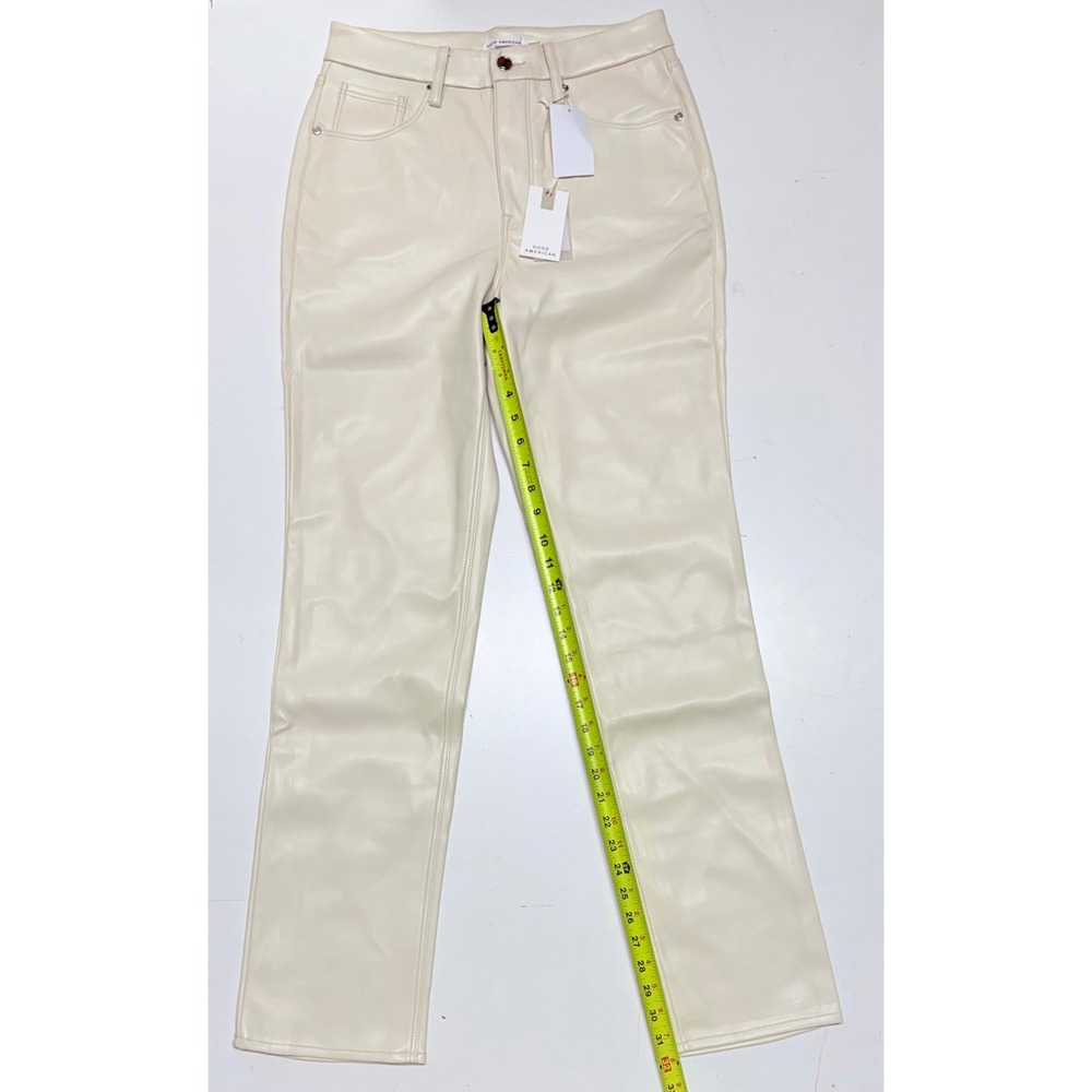 GOOD AMERICAN Faux Vegan Leather Straight Leg Pants Cream Size 8 29 New